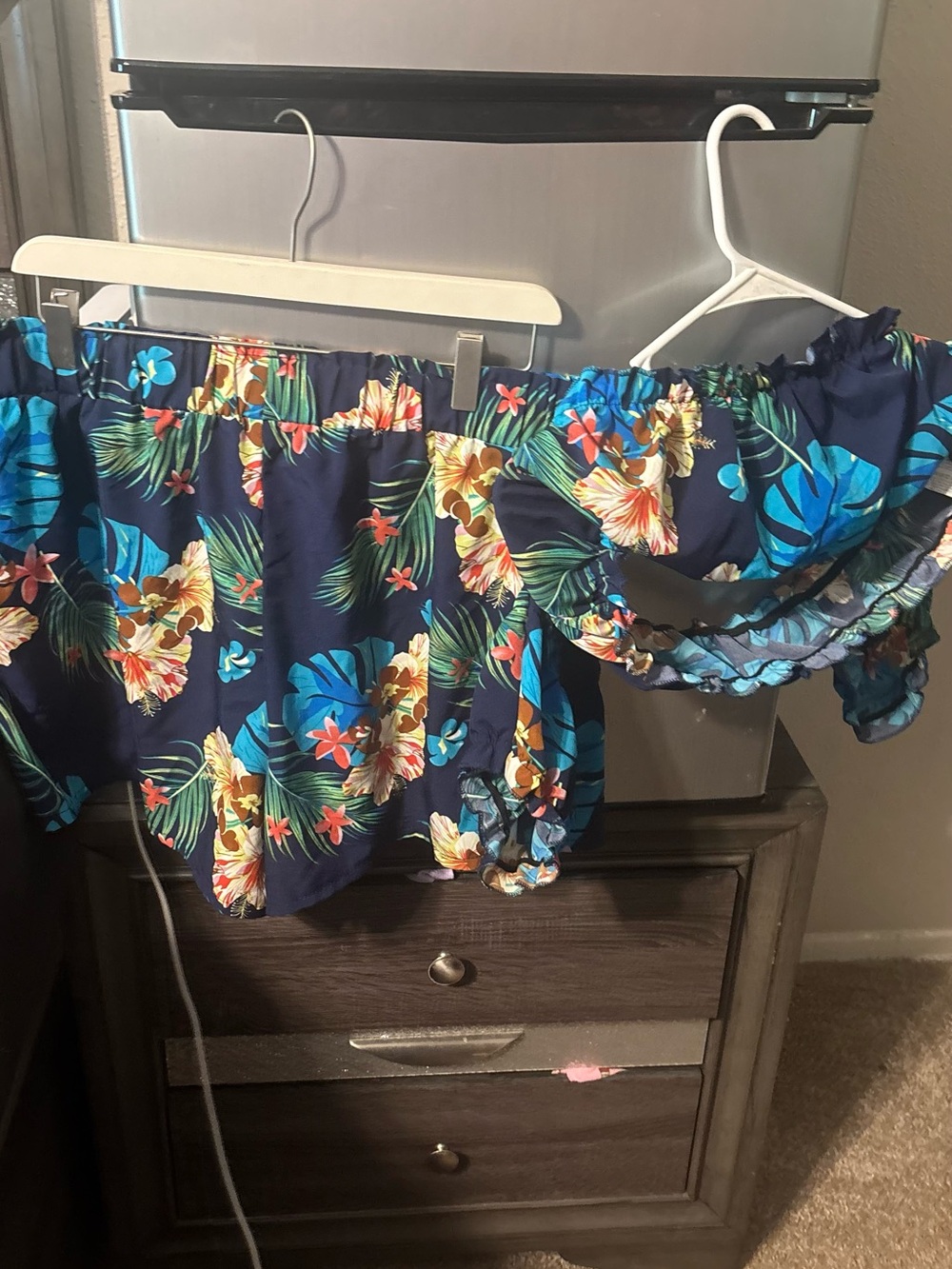 Navy Tropical Off-Shoulder Crop Top - Floral Print